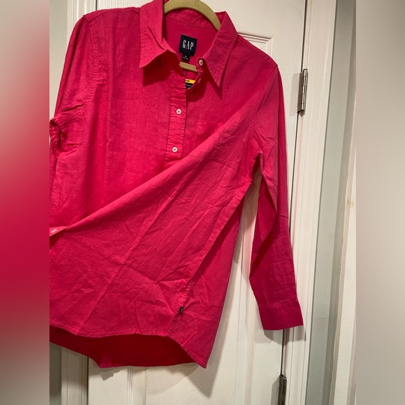 NWT Gap Hot Pink Linen Blend Button Down Collared Shirt Soft Breathable Size S - Picture 4 of 12